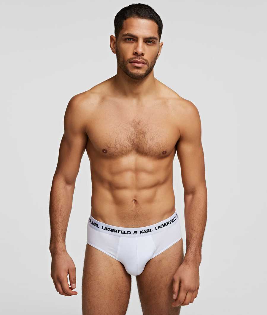 White Men's Karl Lagerfeld Logo Briefs 3-pack Underwear | AE273ISBY