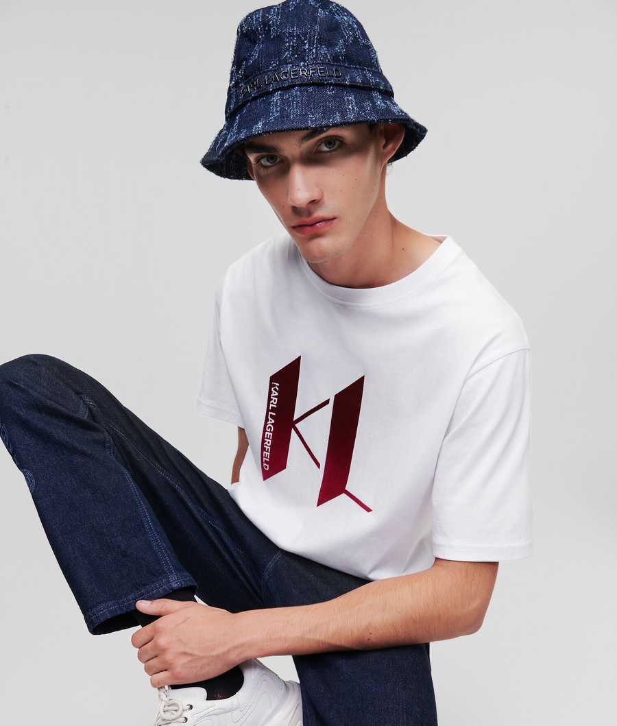 White Men's Karl Lagerfeld Ombré Karl Monogram T-Shirts | AE247SWXB