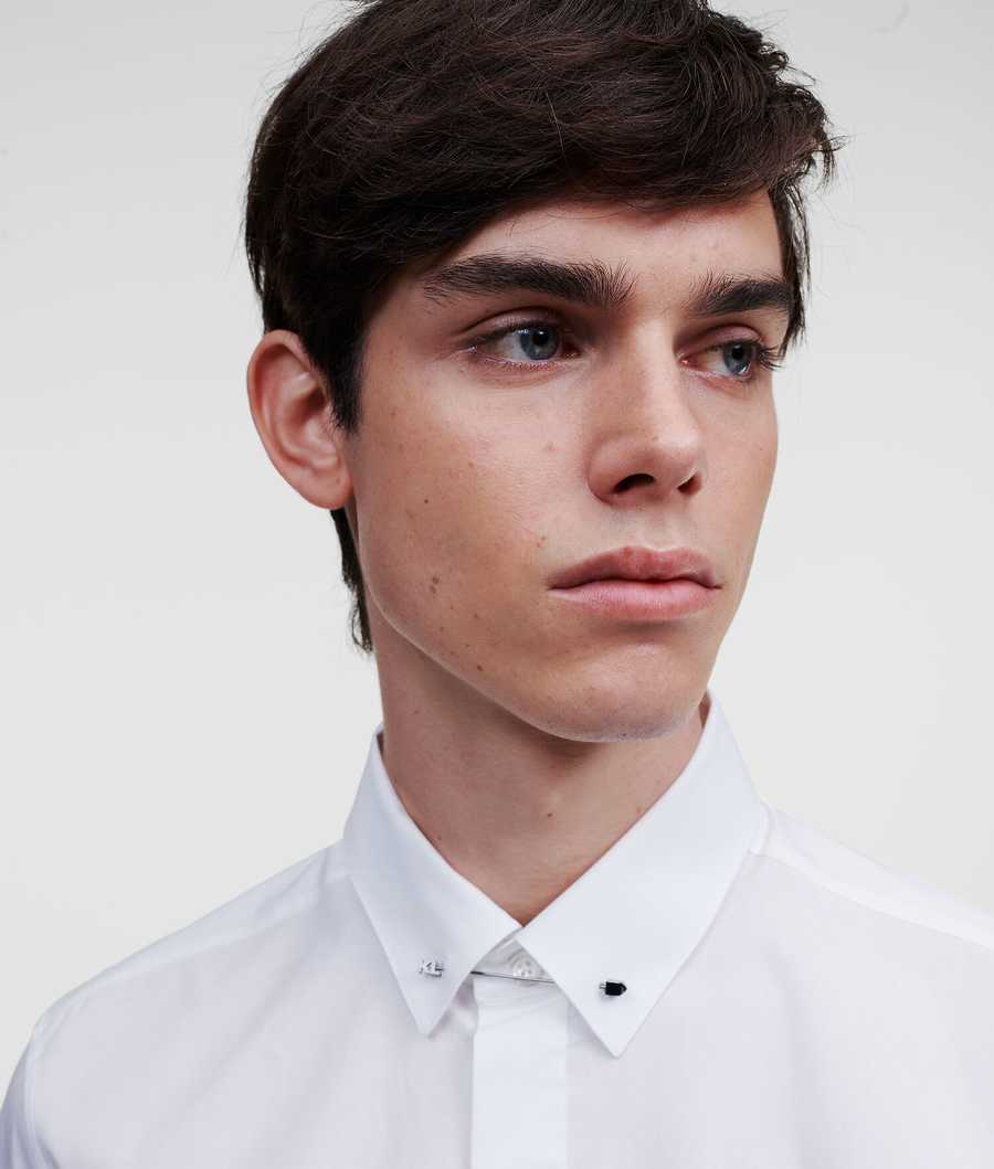 White Men's Karl Lagerfeld Poplin With Collar Bar Shirts | AE462SCTP