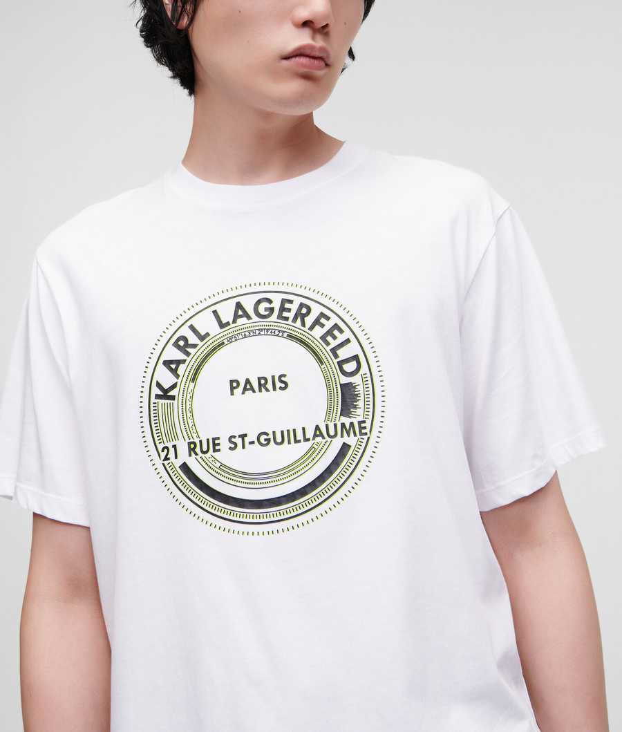 White Men's Karl Lagerfeld Rue St-guillaume Circle Logo T-Shirts | AE406IELW