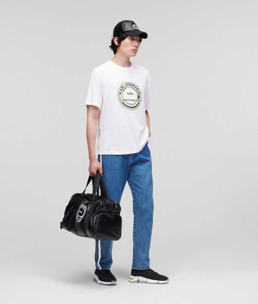 White Men's Karl Lagerfeld Rue St-guillaume Circle Logo T-Shirts | AE406IELW