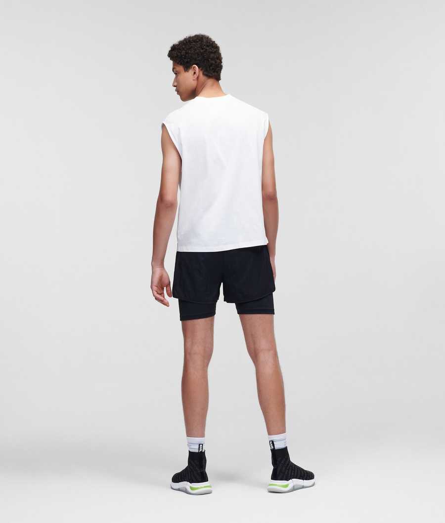 White Men's Karl Lagerfeld Rue St-guillaume Athleisure Tank T-Shirts | AE891ZXAI