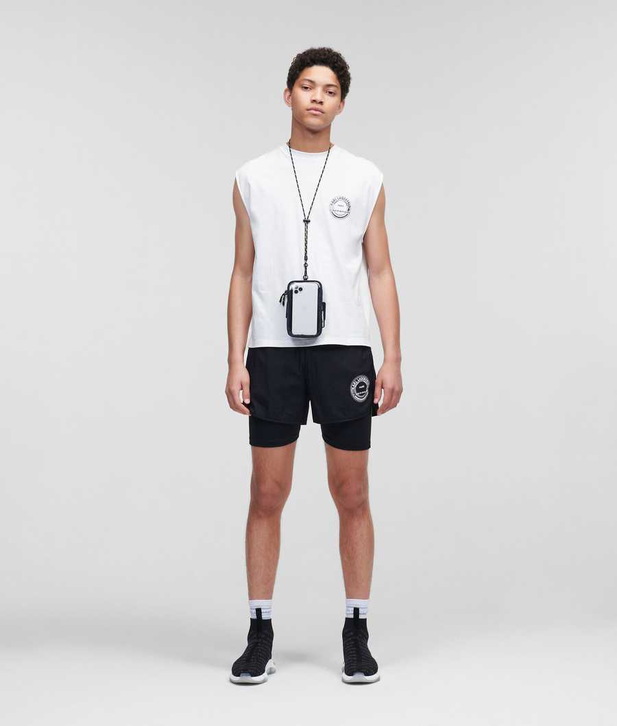 White Men's Karl Lagerfeld Rue St-guillaume Athleisure Tank T-Shirts | AE891ZXAI