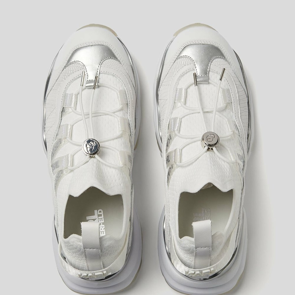 White / Silver Women's Karl Lagerfeld Gemini Krosslace Sneakers | AE783YBHZ