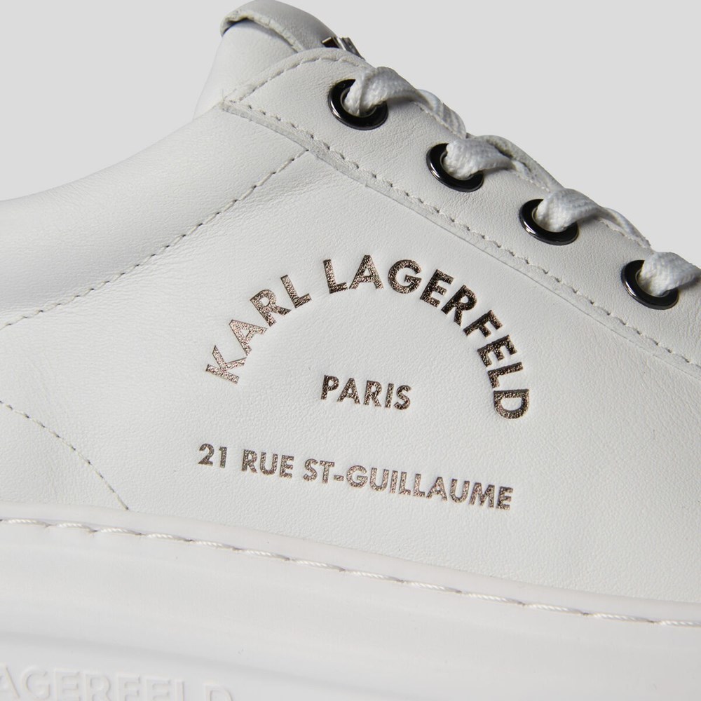 White / Silver Women's Karl Lagerfeld Rue St-guillaume Logo Kapri Sneakers | AE732PKSC