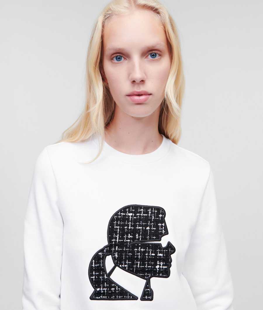 White Women's Karl Lagerfeld BOUCLÉ Karl Profile Sweatshirts | AE763PZBI