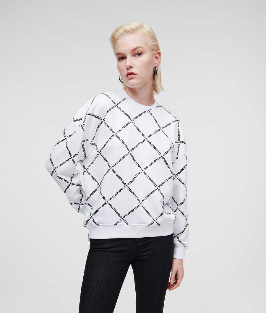 White Women's Karl Lagerfeld Diamond Logo Print Sweatshirts | AE598XRNM