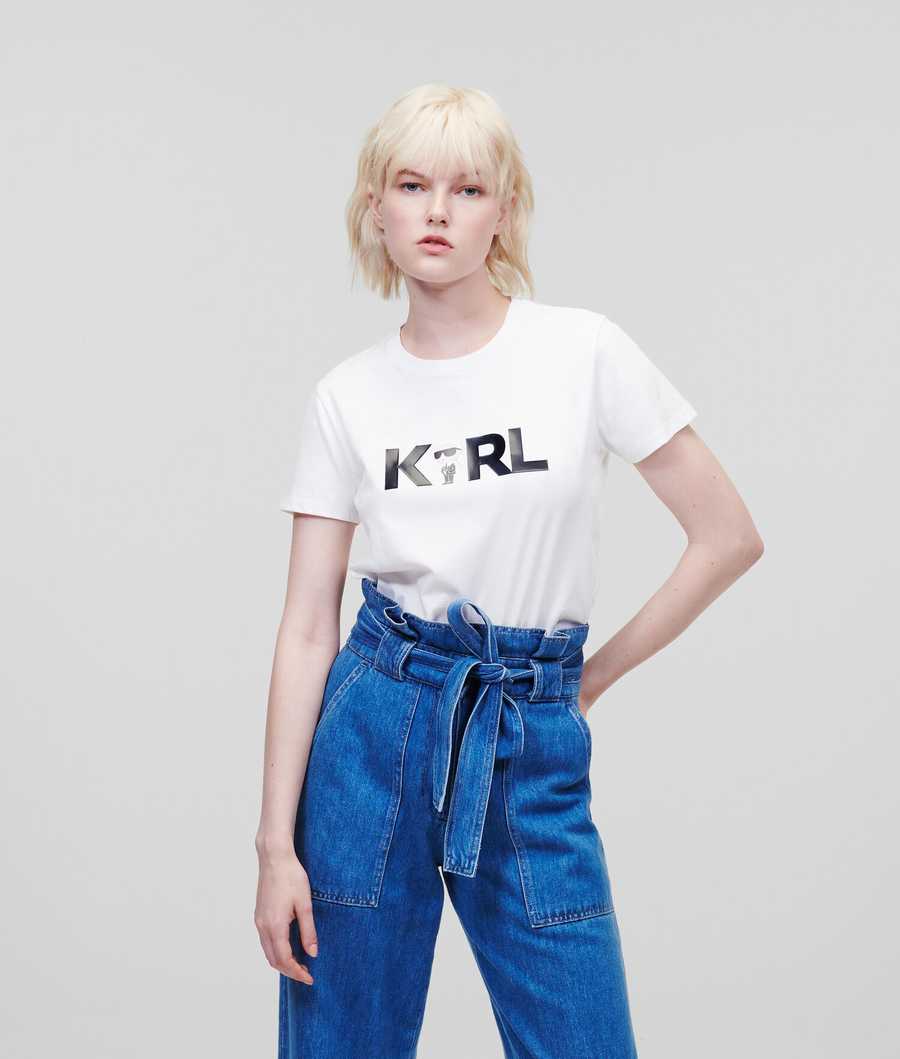 White Women's Karl Lagerfeld Ikonik 2.0 Karl Logo T-Shirts | AE817JAPH