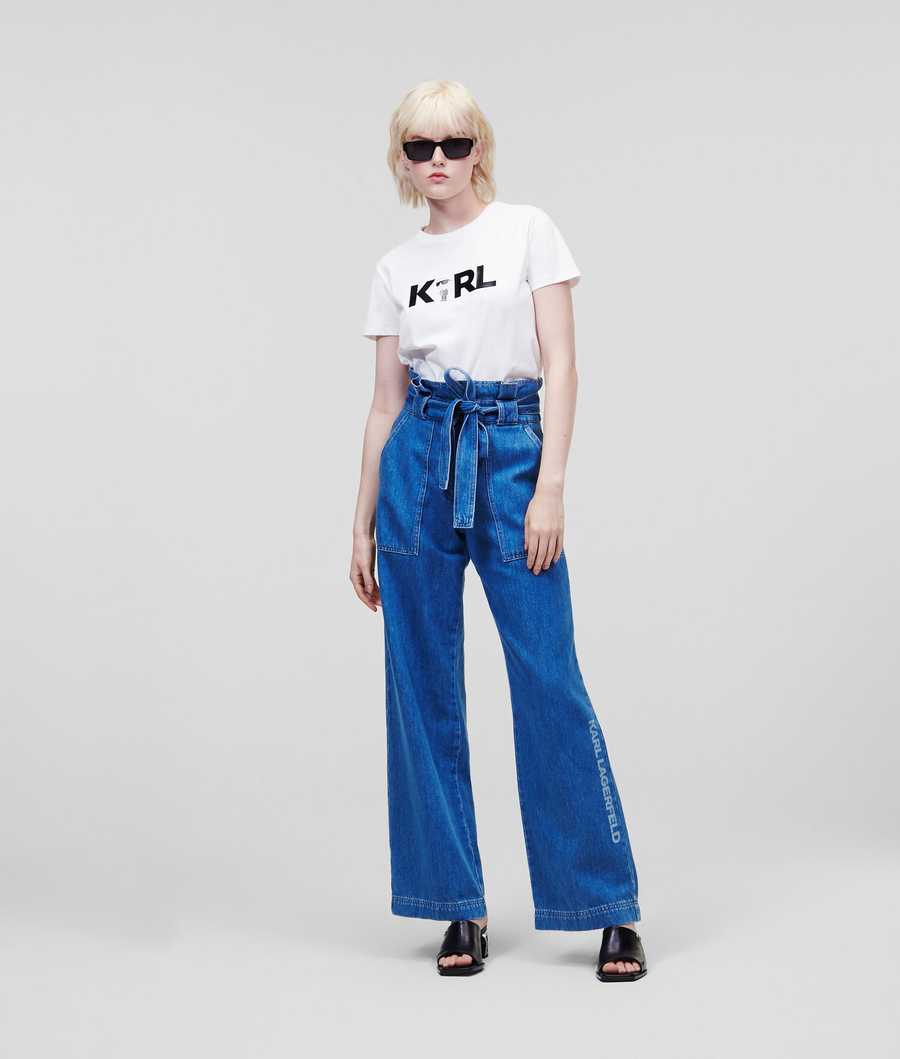 White Women's Karl Lagerfeld Ikonik 2.0 Karl Logo T-Shirts | AE817JAPH