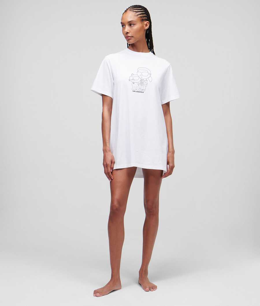 White Women's Karl Lagerfeld Ikonik 2.0 T-shirt Nightdress Loungewear | AE835CWOT