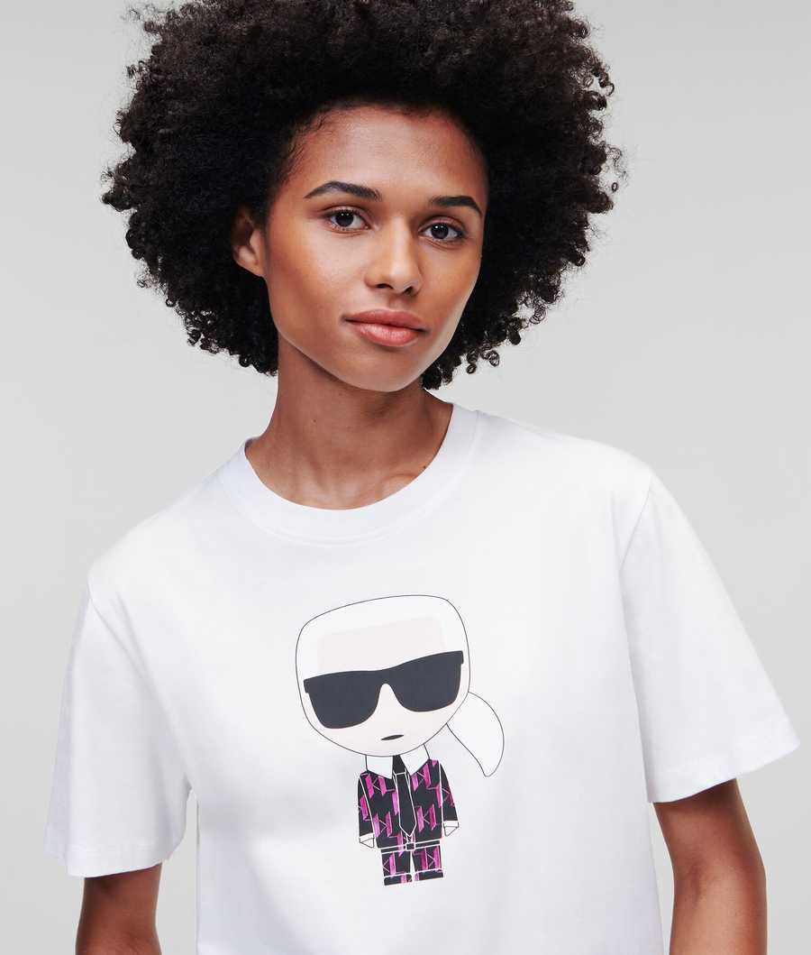 White Women's Karl Lagerfeld Ikonik Karl Metallic Monogram T-Shirts | AE589TJBA