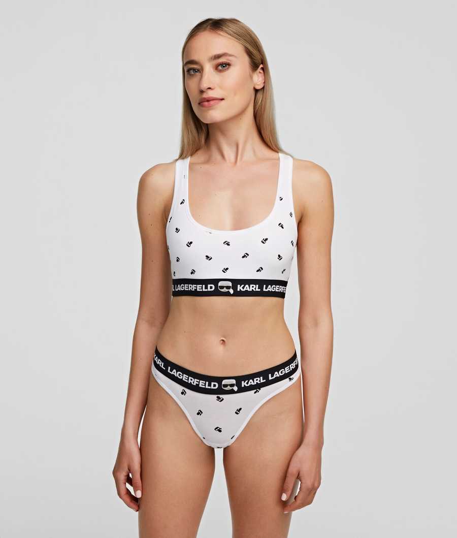 White Women's Karl Lagerfeld Ikonik Karl Sports Bra Underwear | AE791VWKA