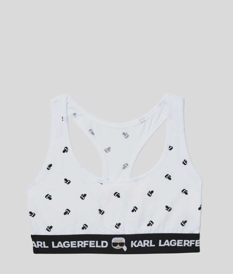 White Women's Karl Lagerfeld Ikonik Karl Sports Bra Underwear | AE791VWKA