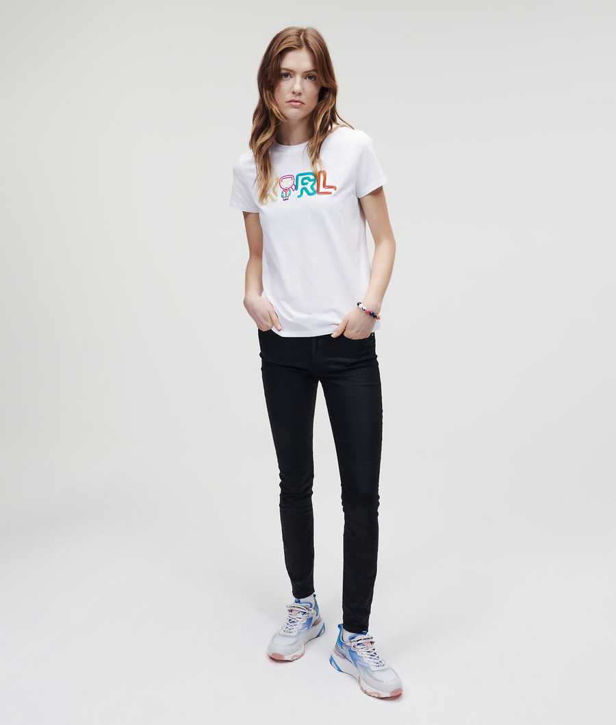 White Women's Karl Lagerfeld Jelly Karl Logo T-Shirts | AE297MAOI