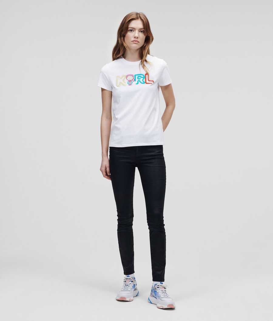 White Women\'s Karl Lagerfeld Jelly Karl Logo T-Shirts | AE297MAOI