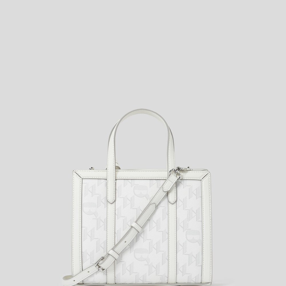 White Women's Karl Lagerfeld K/Ikonik 2.0 Monogram Small Coated Canvas Tote Bags | AE876QDBH