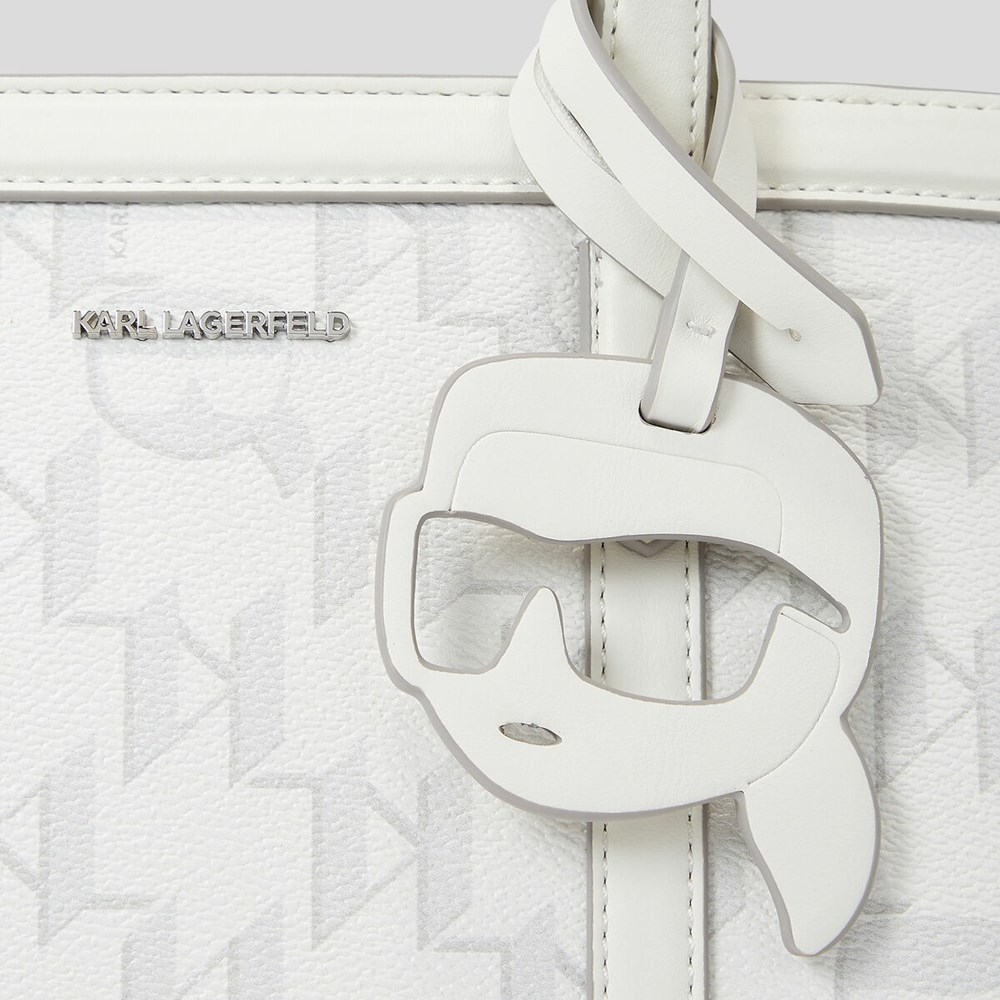 White Women's Karl Lagerfeld K/Ikonik 2.0 Monogram Small Coated Canvas Tote Bags | AE876QDBH