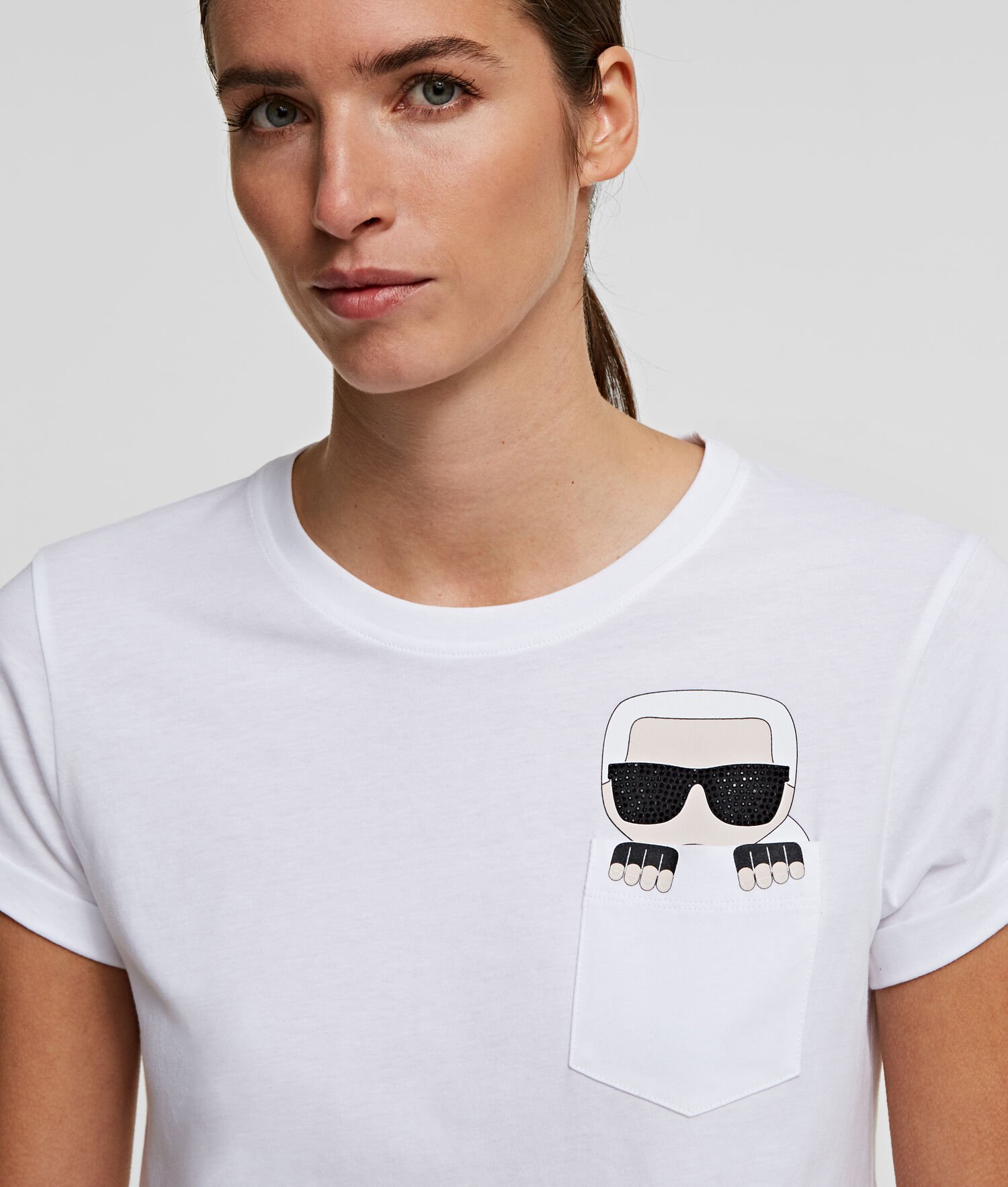 White Women's Karl Lagerfeld K/Ikonik Pocket T-Shirts | AE312EFSK