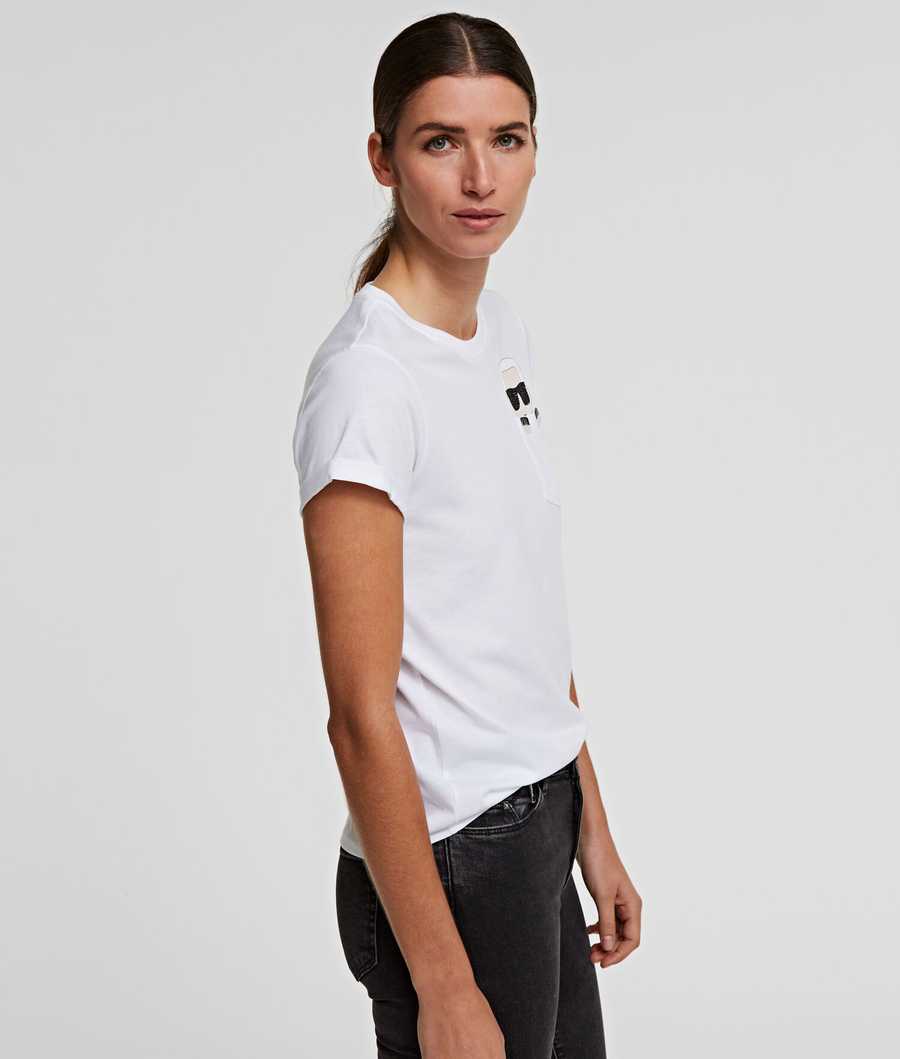 White Women's Karl Lagerfeld K/Ikonik Pocket T-Shirts | AE312EFSK