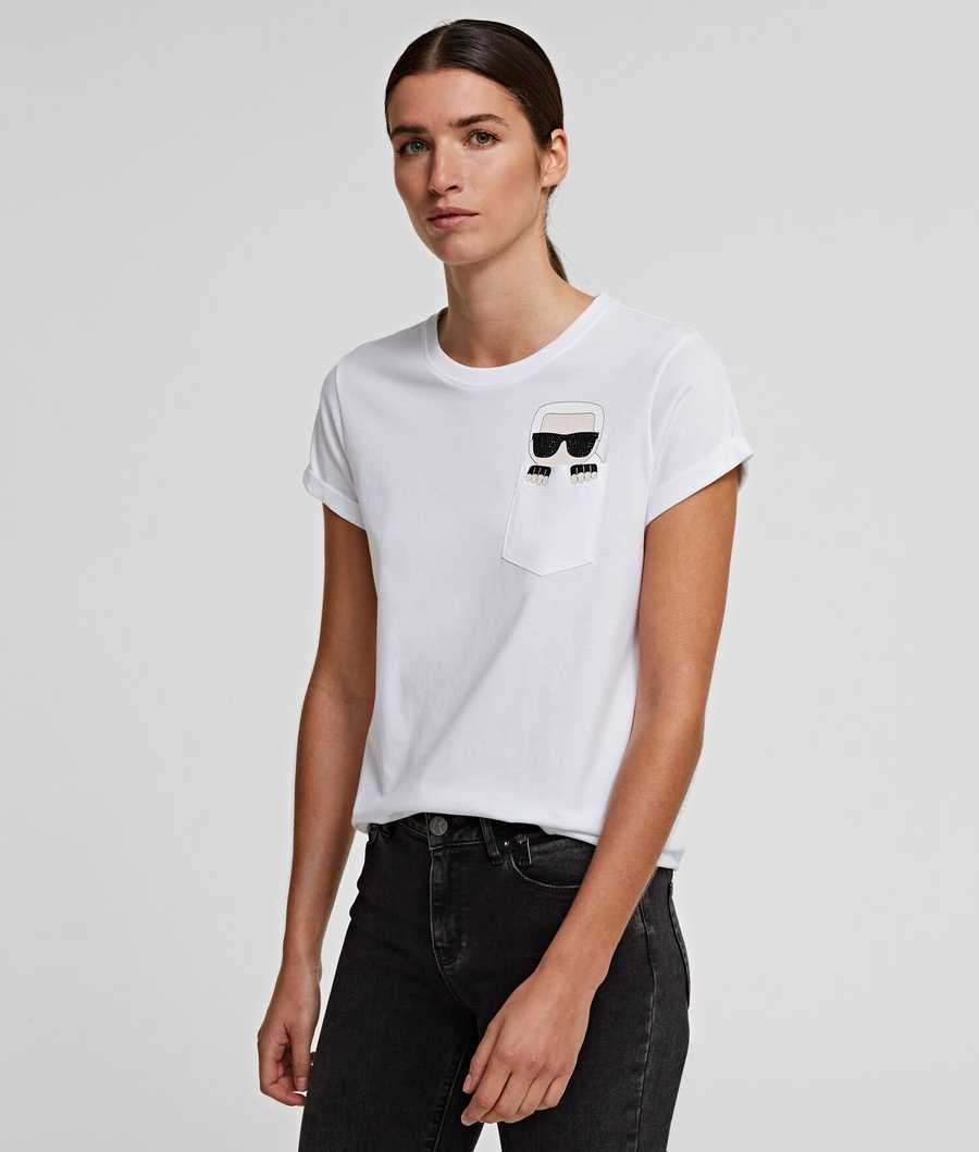 White Women\'s Karl Lagerfeld K/Ikonik Pocket T-Shirts | AE312EFSK