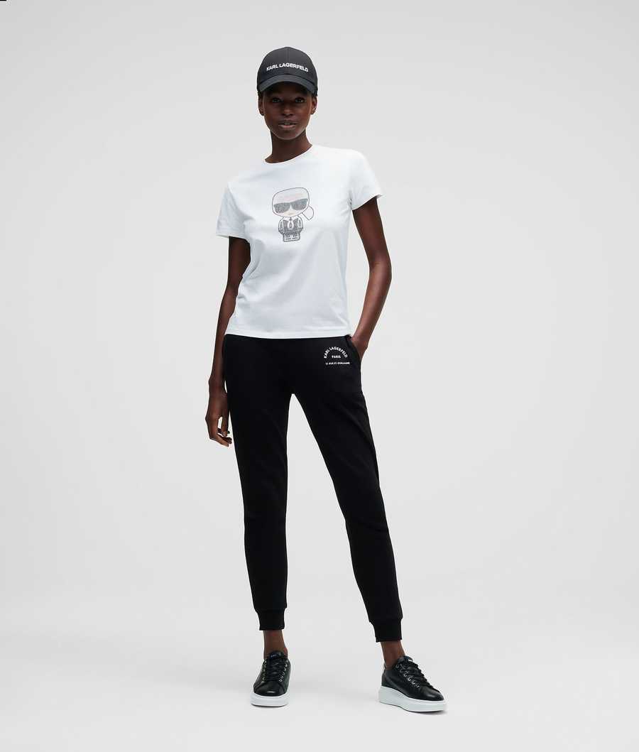 White Women's Karl Lagerfeld K/Ikonik Rhinestone T-Shirts | AE870AIEQ