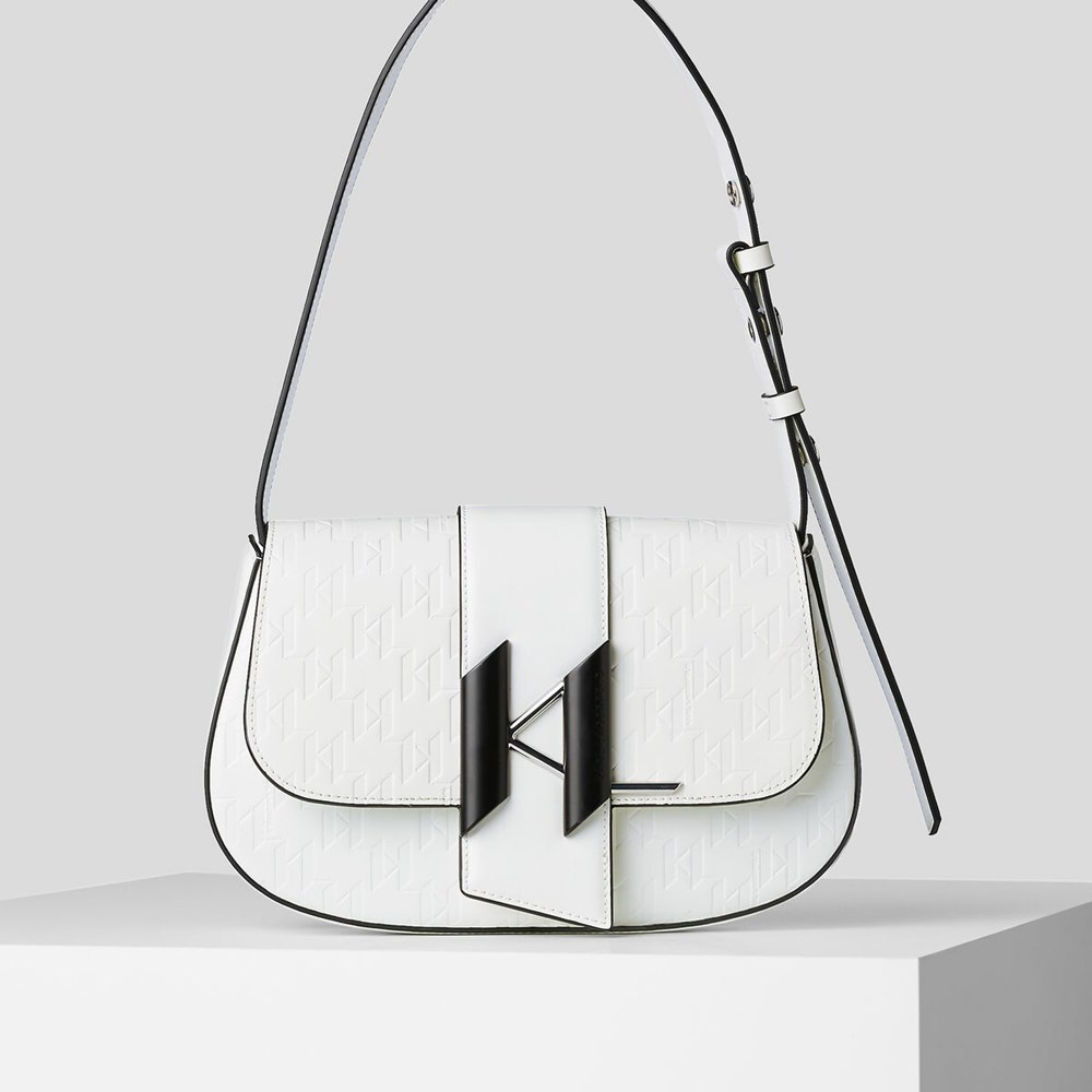 White Women\'s Karl Lagerfeld K/Saddle Monogram-embossed Shoulder Bags | AE350QBGE