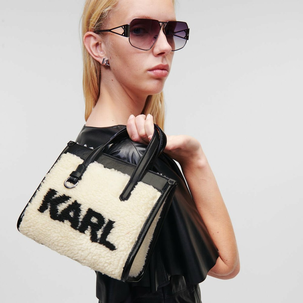 White Women's Karl Lagerfeld K/Skuare Small Faux-shearling Tote Bags | AE428LXBY