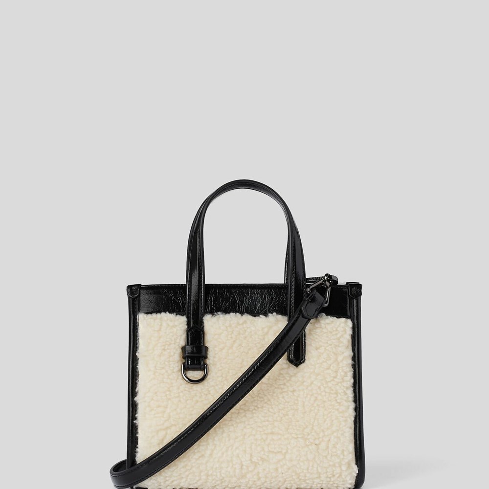 White Women's Karl Lagerfeld K/Skuare Small Faux-shearling Tote Bags | AE428LXBY