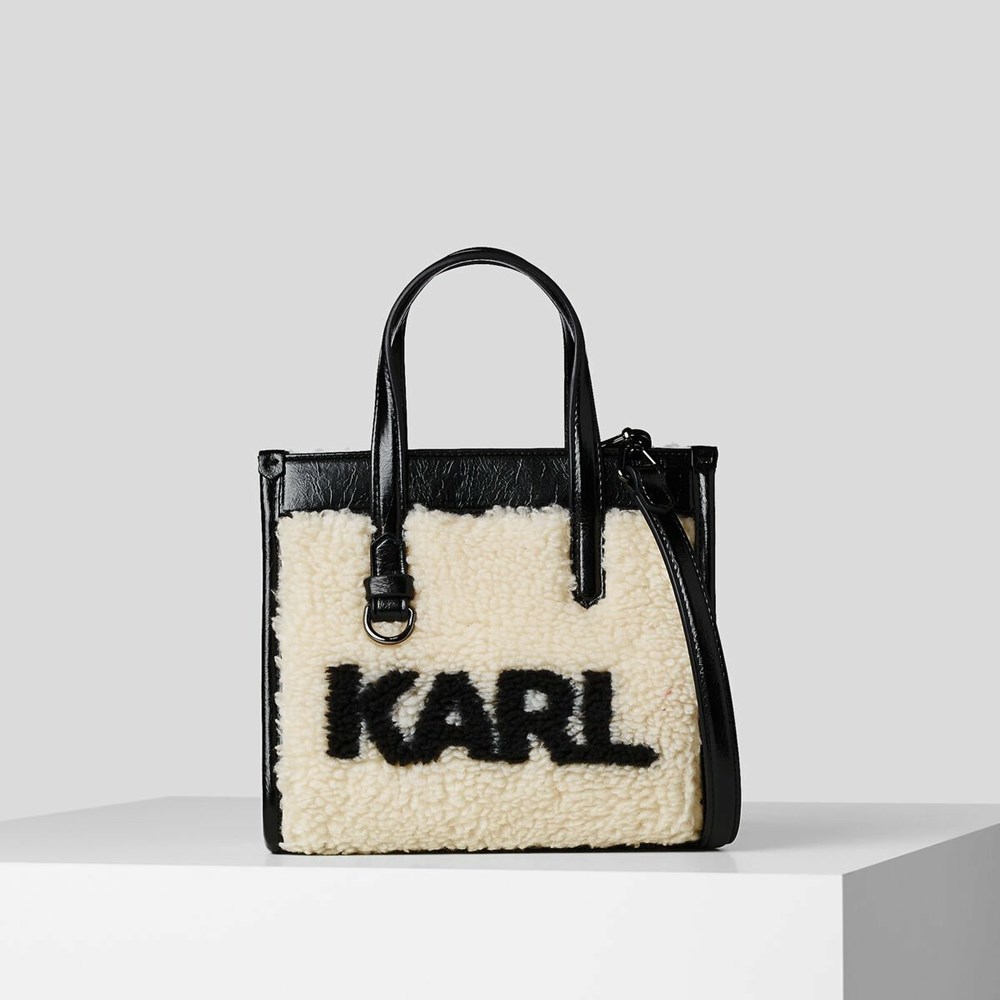 White Women\'s Karl Lagerfeld K/Skuare Small Faux-shearling Tote Bags | AE428LXBY