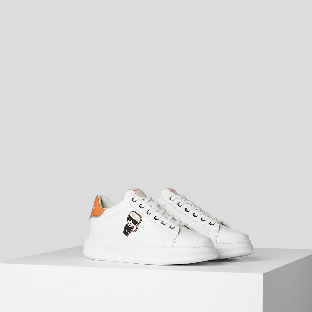 White Women\'s Karl Lagerfeld Kapri Ikonic Logo Sneakers | AE410VRUA