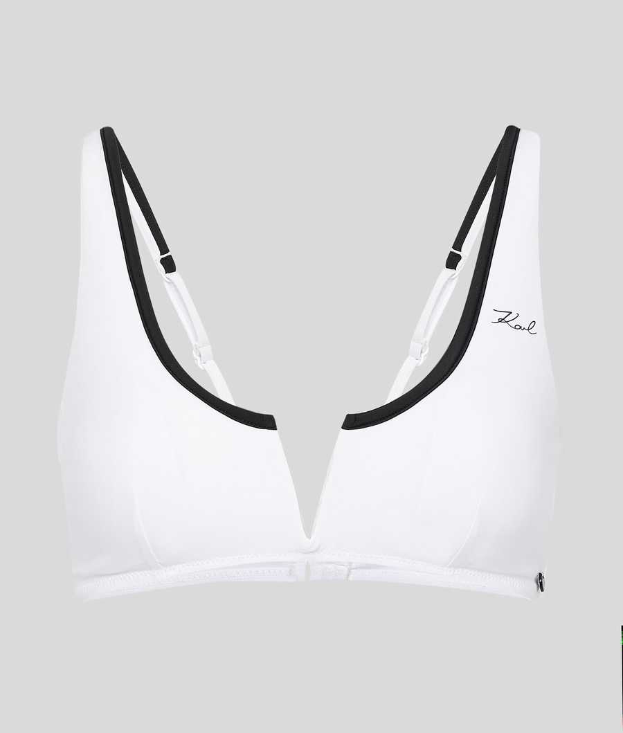 White Women's Karl Lagerfeld Karl Dna Bandeau With Contrast Beachwear | AE246CZRB