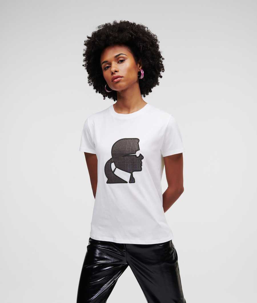 White Women's Karl Lagerfeld Karl Kameo Checked T-Shirts | AE172IRPT