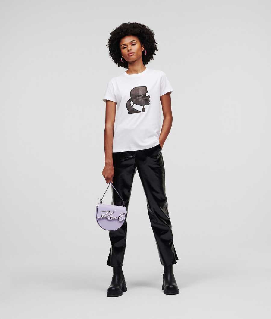 White Women's Karl Lagerfeld Karl Kameo Checked T-Shirts | AE172IRPT