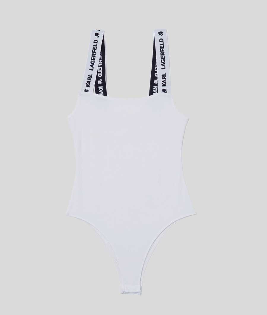 White Women's Karl Lagerfeld Karl Logo Bodysuit Underwear | AE064KIFX