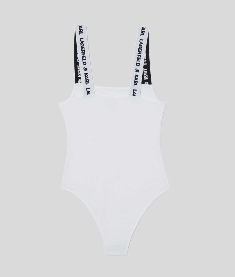 White Women's Karl Lagerfeld Karl Logo Bodysuit Underwear | AE064KIFX