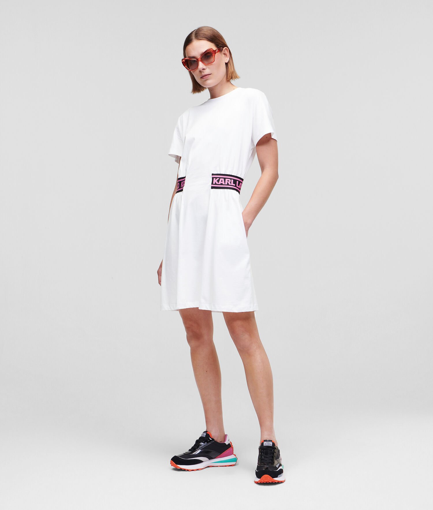 White Women's Karl Lagerfeld Karl Logo Jersey Dresses | AE423ILYF