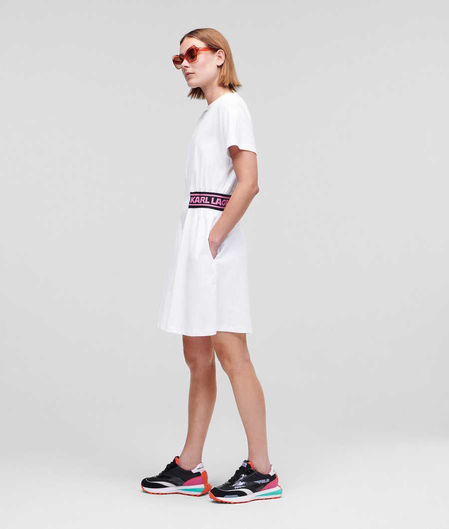 White Women's Karl Lagerfeld Karl Logo Jersey Dresses | AE423ILYF