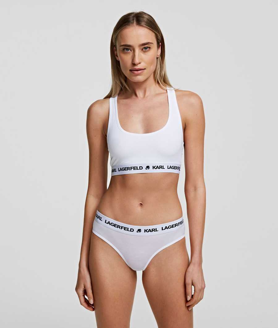 White Women's Karl Lagerfeld Karl Logo Sports Bra - 2 Pack Underwear | AE165LWUB