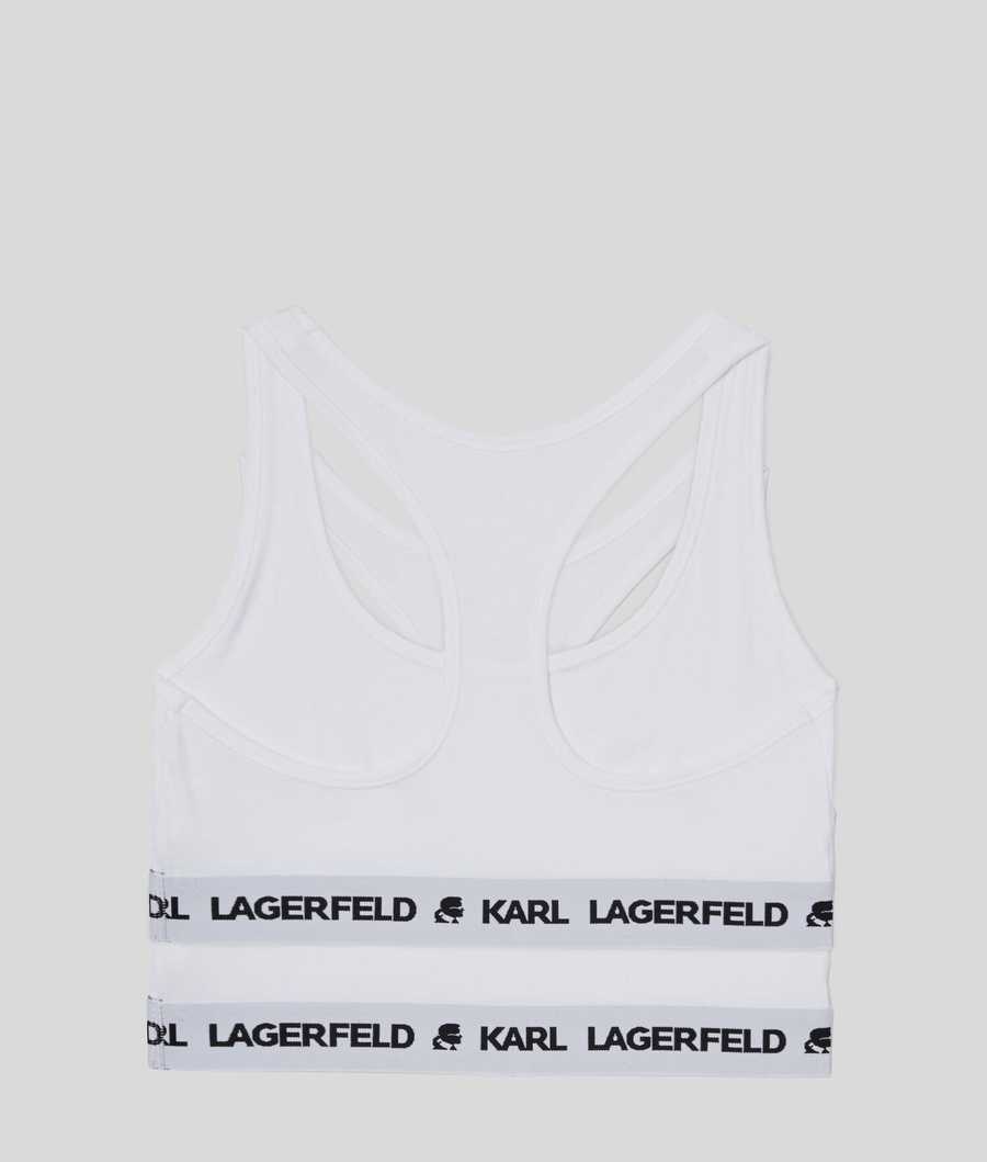 White Women's Karl Lagerfeld Karl Logo Sports Bra - 2 Pack Underwear | AE165LWUB