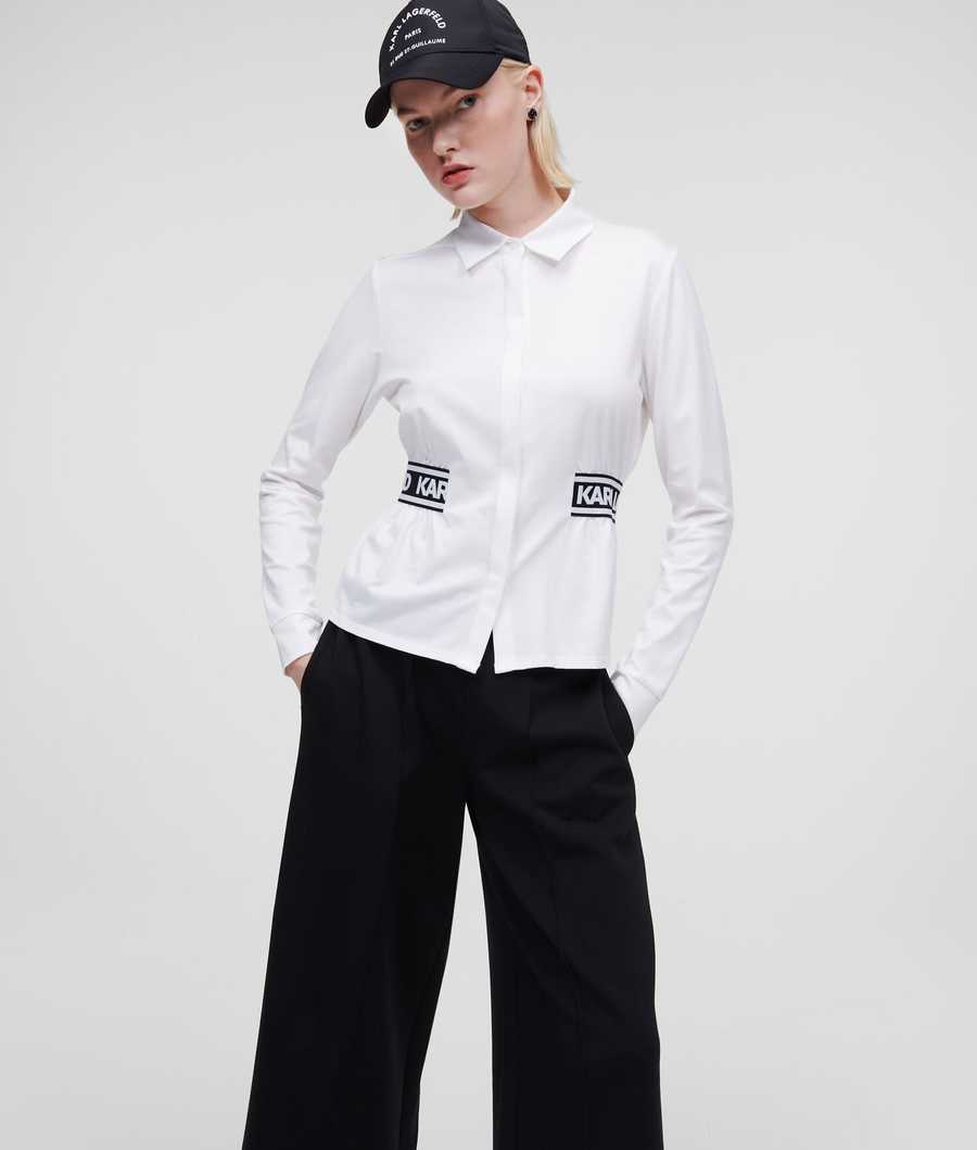 White Women\'s Karl Lagerfeld Karl Logo Tape Blouses | AE284CUOW