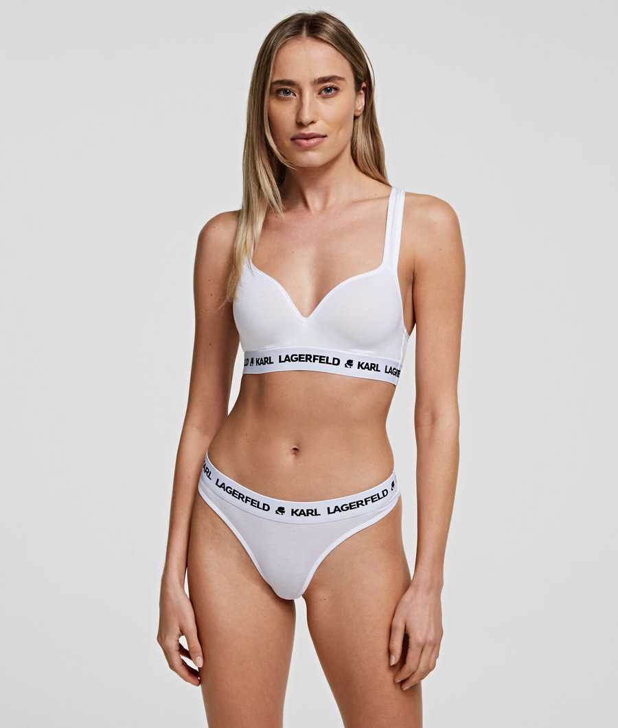 White Women's Karl Lagerfeld Karl Logo Thong Underwear | AE392CEYT