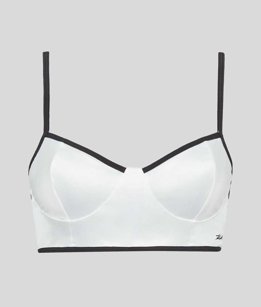 White Women's Karl Lagerfeld Karl Signature Satin Bralette Underwear | AE031XFGS