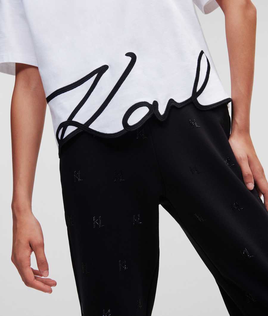 White Women's Karl Lagerfeld Karl Signature Hem T-Shirts | AE162BDKT