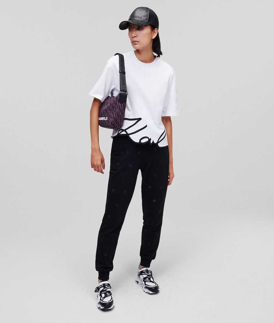 White Women's Karl Lagerfeld Karl Signature Hem T-Shirts | AE162BDKT