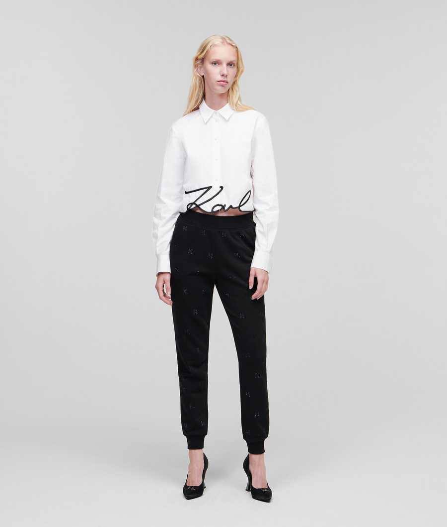 White Women's Karl Lagerfeld Karl Signature Cropped Blouses | AE628YZXD