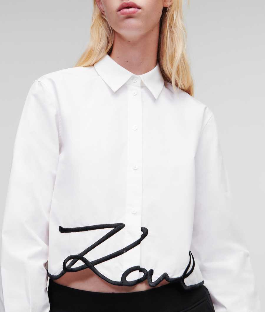 White Women\'s Karl Lagerfeld Karl Signature Cropped Blouses | AE628YZXD