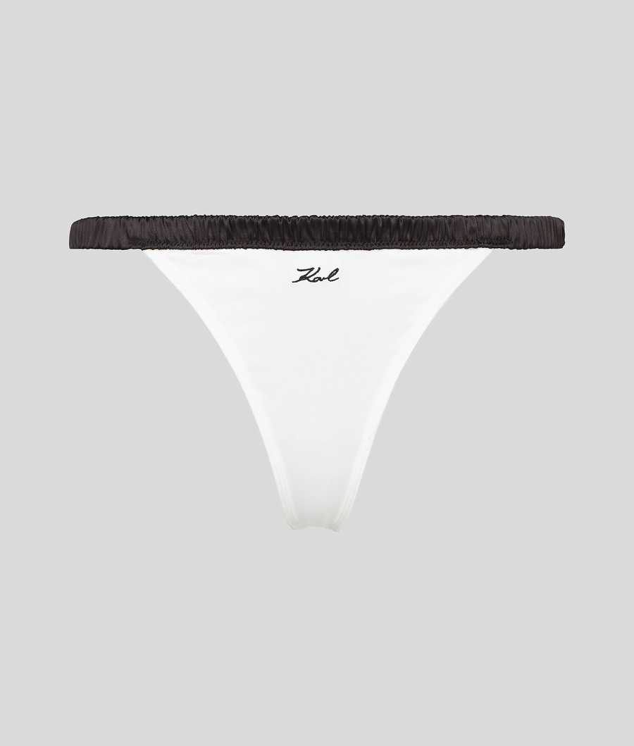 White Women\'s Karl Lagerfeld Karl Signature Satin Thong Underwear | AE701NHQV