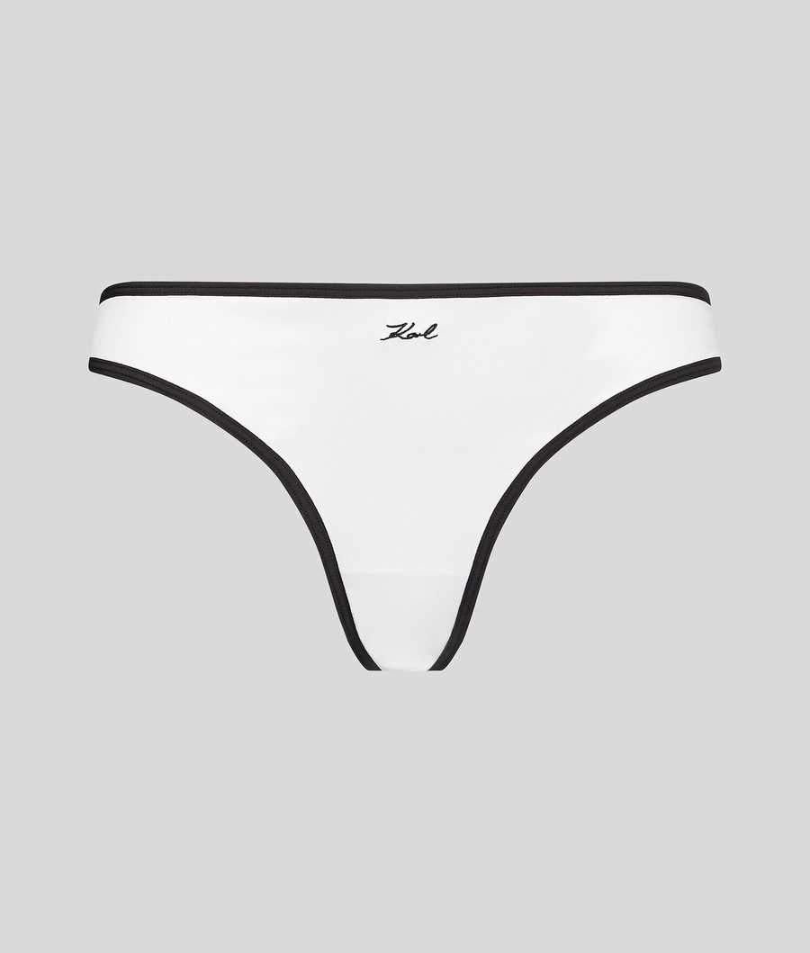 White Women\'s Karl Lagerfeld Karl Signature Satin Brazilian Brief Underwear | AE847GWCX