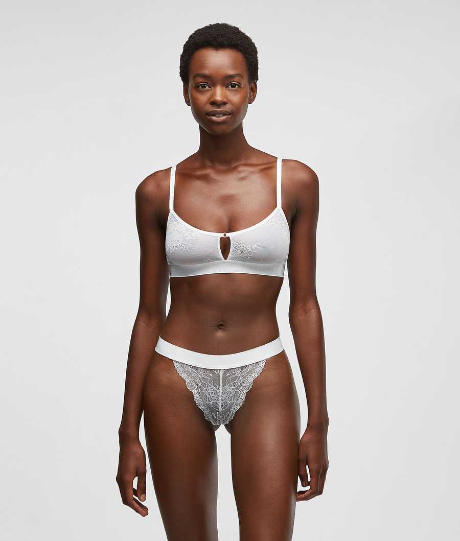 White Women's Karl Lagerfeld Keyhole Lace Bralette Underwear | AE068IQFJ