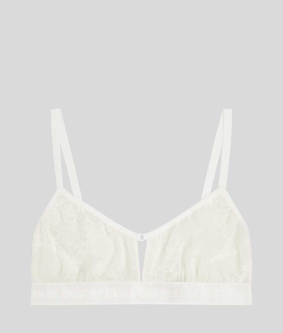 White Women's Karl Lagerfeld Keyhole Lace Bralette Underwear | AE068IQFJ